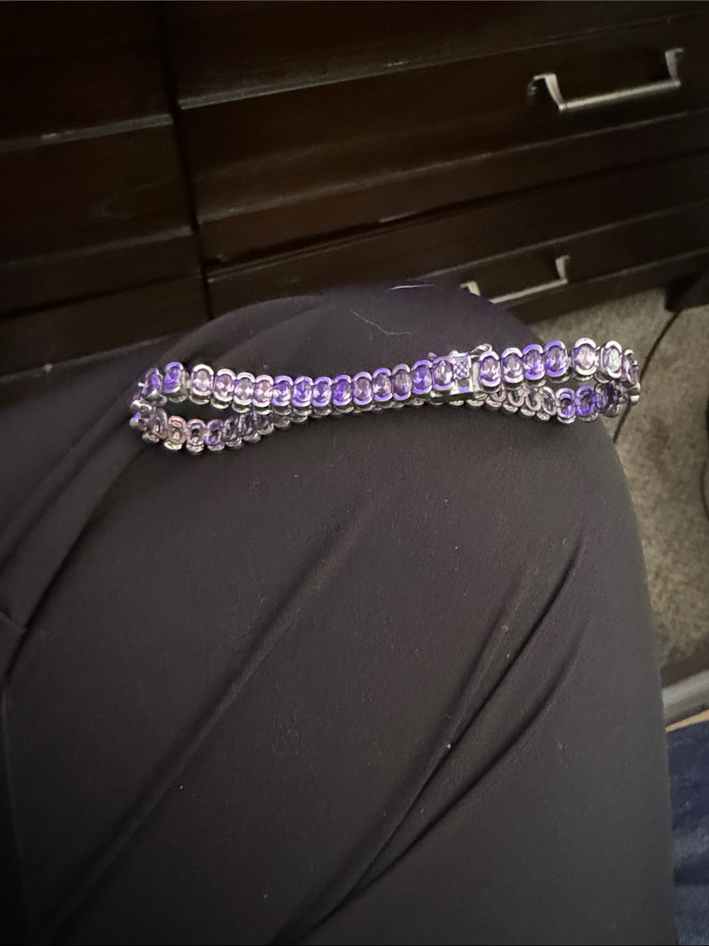 Rhinestone Crystal Stretch Bracelet - Purple and Silver